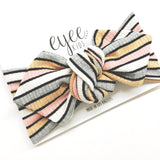 Top Knot Headband- Shimmer Grey & Peach Stripe (Ribbed Knit)