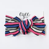 Top Knot Headband- Blue Shimmer Stripes (Ribbed Knit)
