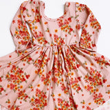 Classic High-Low Twirl Dress: Mauve Vintage Floral (Ribbed Knit)