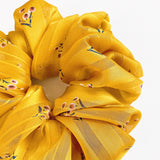 Fluffy Scrunchie- Mustard Yellow Shimmer Floral