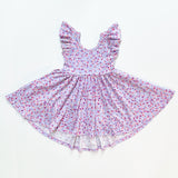 Flutter Sleeve Twirl Dress: Lavender Confetti