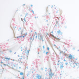 Classic High-Low Twirl Dress: Winter White Floral (Ribbed Knit)