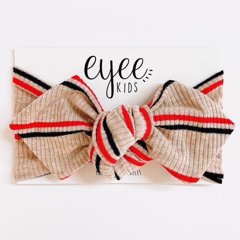 Top Knot Headband- Red Nautical Stripes (Ribbed Knit)