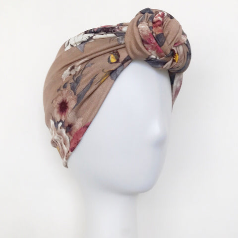GLAM Knot Turban- Taupe Floral