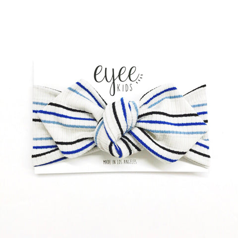 Top Knot Headband- Shimmer Blue Stripe (Ribbed Knit)