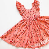 Flutter Sleeve Twirl Dress: Coral Floral