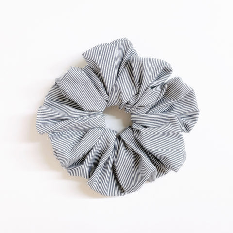 Fluffy Scrunchie- Blue/White Mini Stripes