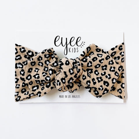 Top Knot Headband- Taupe Leopard (Ribbed Knit) Website Exclusive