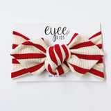 Top Knot Headband- Red Stripes (Ribbed Knit)