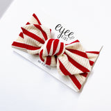 Top Knot Headband- Red Stripes (Ribbed Knit)