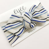 Top Knot Headband- Shimmer Blue Stripe (Ribbed Knit)