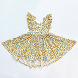 Flutter Sleeve Twirl Dress: Yellow Floral