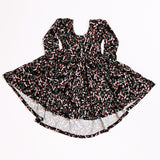 Classic High-Low Twirl Dress: Black Floral (Ribbed Knit)