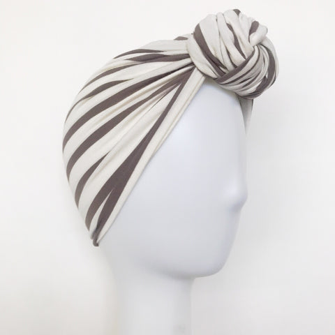 GLAM Knot Turban- Taupe/White Stripe