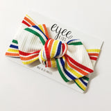 Top Knot Headband- Retro Rainbow Stripe (Ribbed Knit)