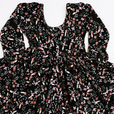 Classic High-Low Twirl Dress: Black Floral (Ribbed Knit)