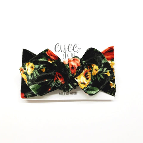 Top Knot Headband- Olive Floral Velvet