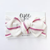 Top Knot Headband- Pink Stripe (Ribbed Knit)