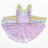 Flutter Sleeve Twirl Dress: Lavender Confetti