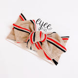Top Knot Headband- Red Nautical Stripes (Ribbed Knit)